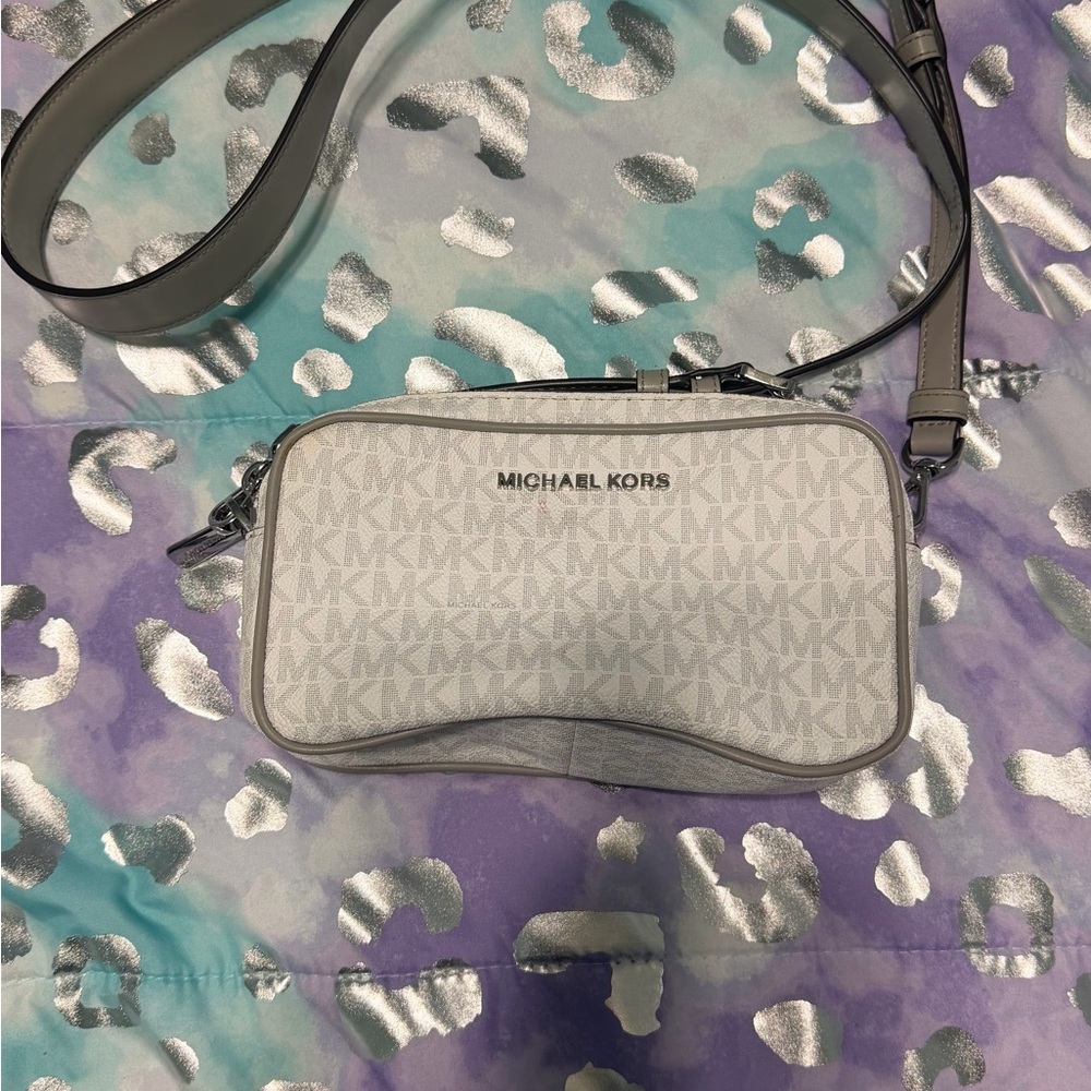 Michael Kors Cream and Gray MK Logo Crossbody Bag